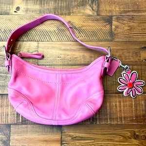 Coach Soho Leather Pink Hobo Handbag with Pink Flower Keychain